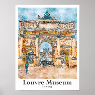 Poster Musée du Louvre France Aquarelle à main