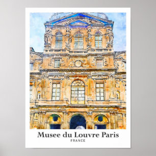 Poster Musée du Louvre Paris Voyage Aquarelle Main tirée