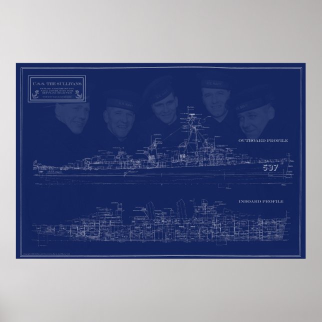 Poster Museum Ship The Sullivans Blueprint with Brothers (Devant)