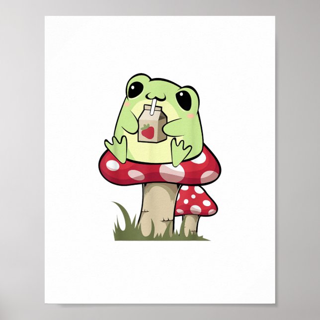 Poster Mushroom Frog Goblincore Mycology Creative Style (Devant)