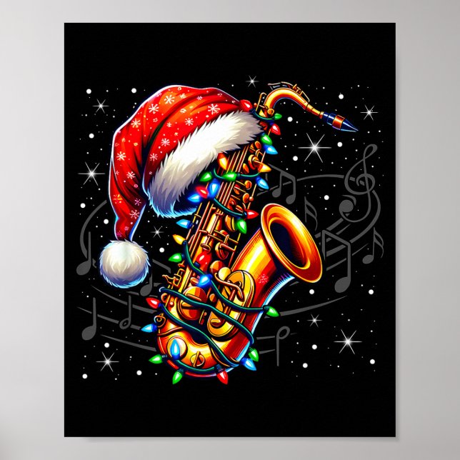 Poster Music Notes Treble Clef Christmas Saxophone Jazz M (Devant)