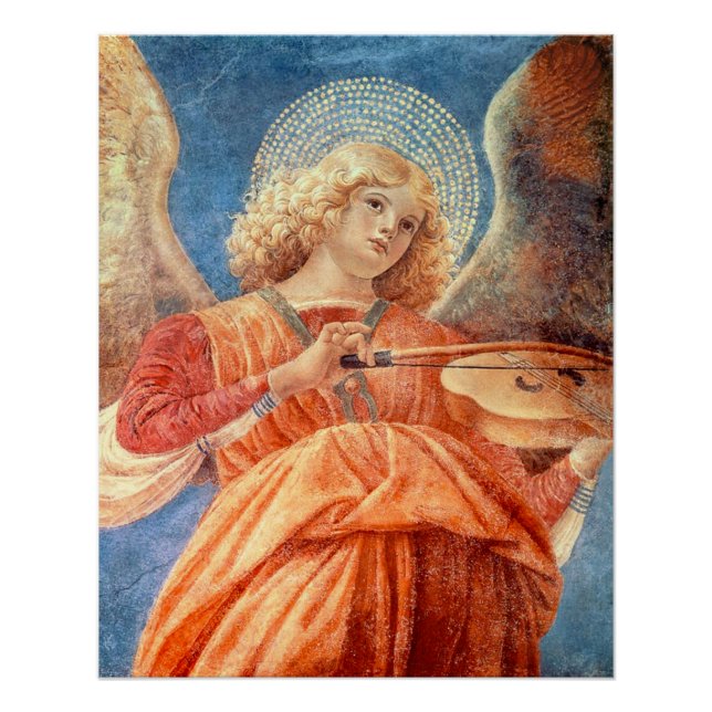 Poster Musical angel playing the violin fresco (Devant)