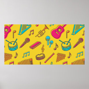 Poster Musical instruments background. musical notes. 
