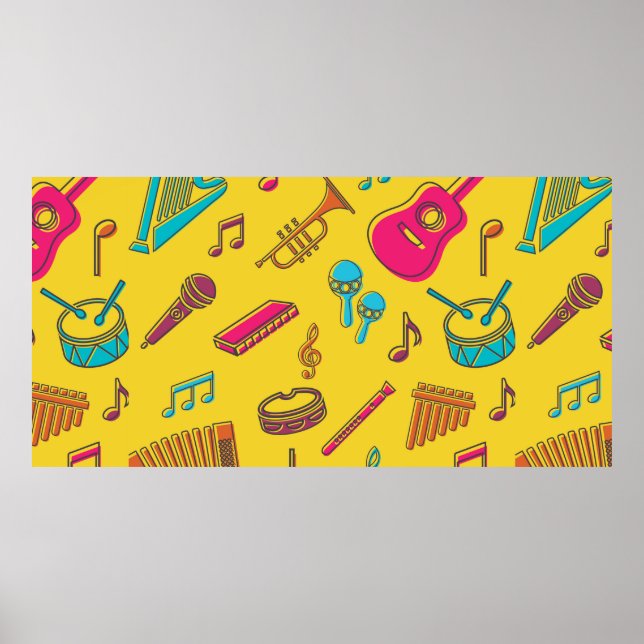 Poster Musical instruments background. musical notes.  (Devant)