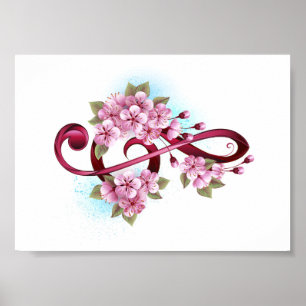 Poster Musical treble clef notes with sakura flowers