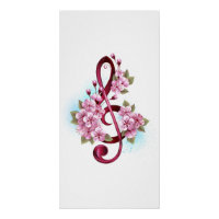 Musical treble clef notes with sakura flowers