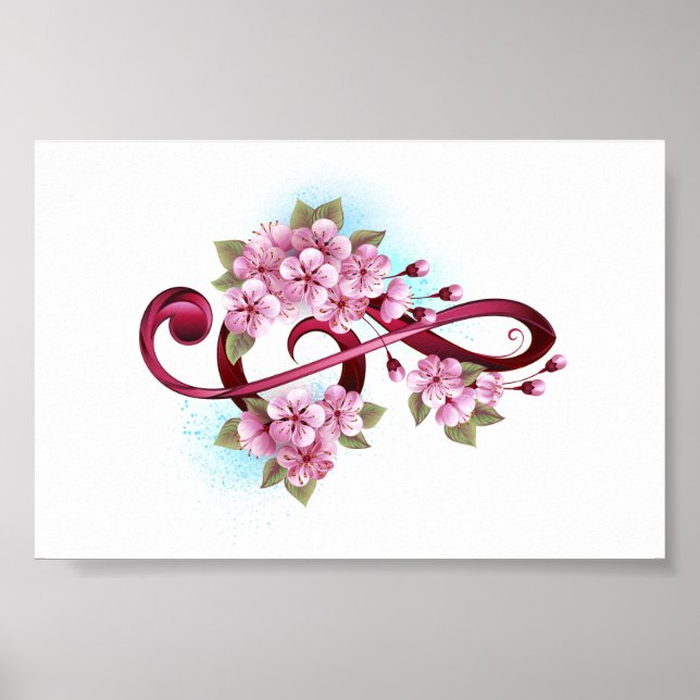 Poster Musical treble clef notes with sakura flowers (Devant)
