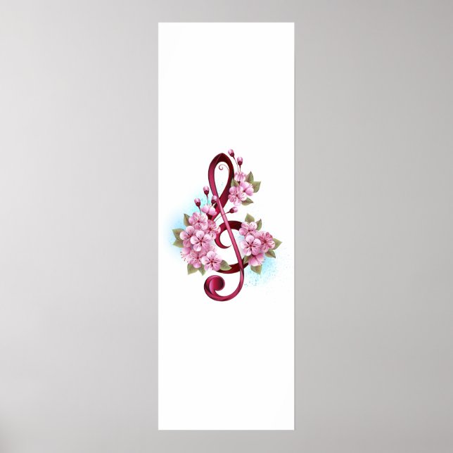 Poster Musical treble clef notes with sakura flowers (Devant)