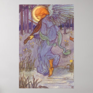 Poster Musicien Ange Jouant du Violon, Musique Vintage
