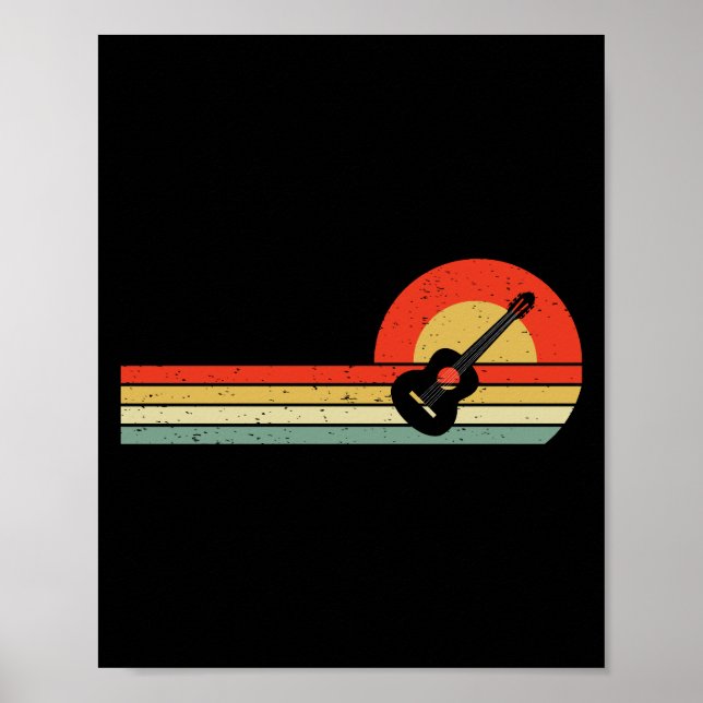 Poster Musicien de guitare acoustique Baid Retro (Devant)
