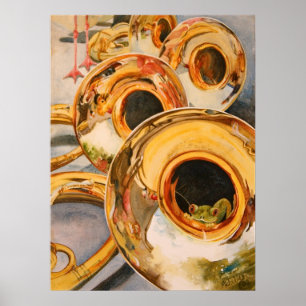 Poster Musicien de la Corne française Funny Frog Escape A