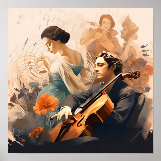 Poster Musicien Jouant au violoncelle (Devant)