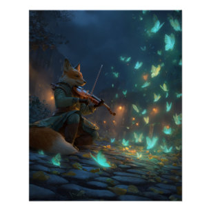 Poster Musicien Renard Enchanté avec des Esprits Lumineux