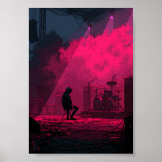 Poster Musicien Rétro Pixel Art se reposant sur scène