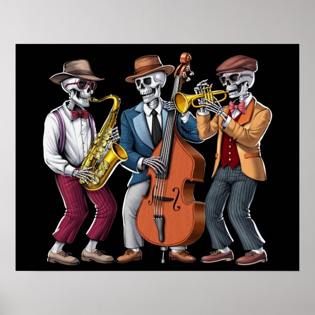 Poster Musiciens de jazz squelettes (Devant)