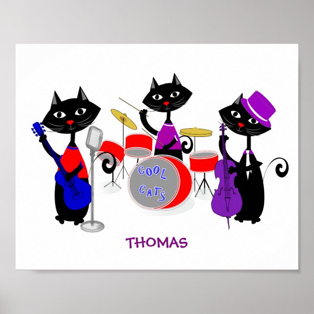Poster Musique amusante bande de dessin chats musiciens C (Devant)