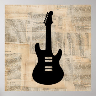 Poster Musique de guitare électrique avec texte de journa