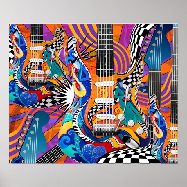 Poster Musique de guitare électrique Pop Art 60's Jokers  (Devant)
