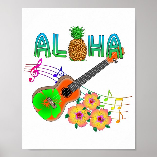 Poster Musique de l'île Ukulele Aloha (Devant)