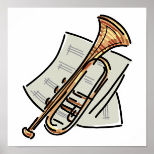 Poster musique de trompette et de feuille