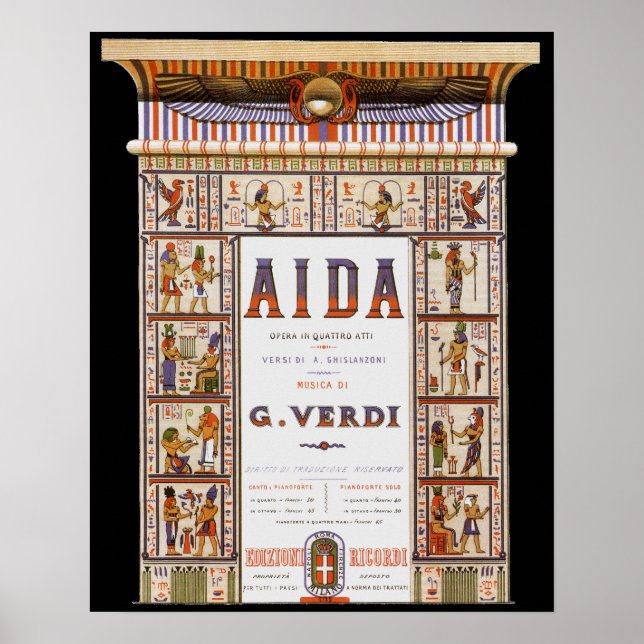 Poster Musique d'opéra vintage, Aïda égyptienne de Verdi (Devant)
