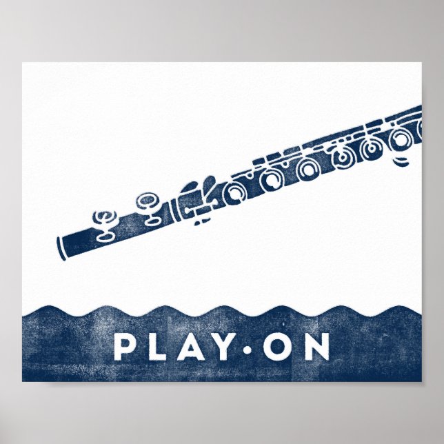Poster Musique Flûte Bleu Blanc Jouer Sur Impressi (Devant)