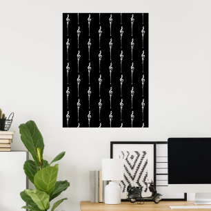 Poster Musique Motif Melting Treble Clef Blanc et Noir