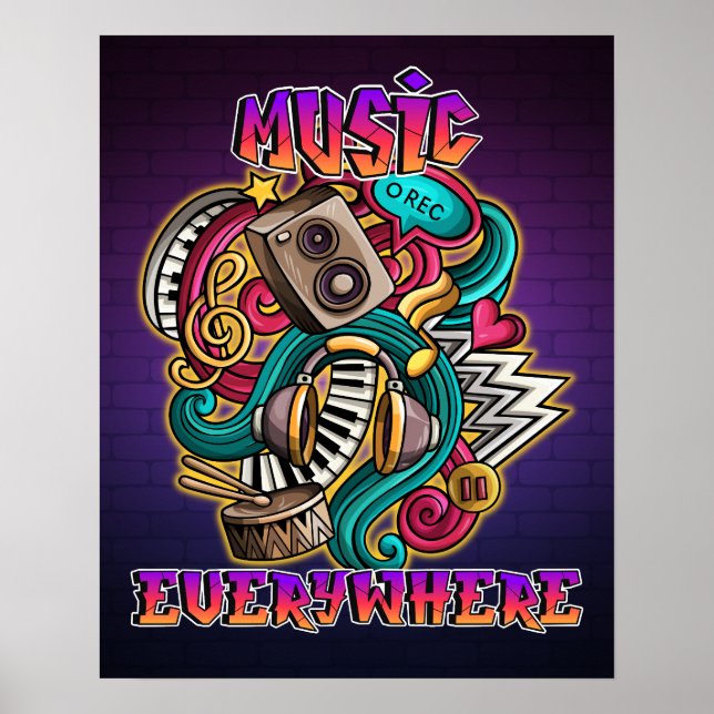 Poster Musique partout graffiti DJ (Devant)