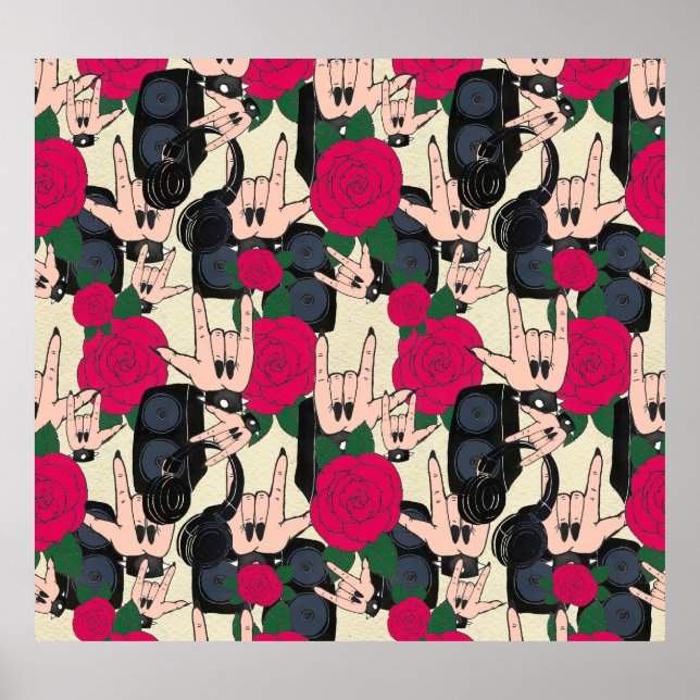 Poster Musique rock sans couture, motif abstrait. (Devant)