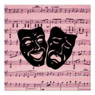 Poster Musique rose et masques de théâtre