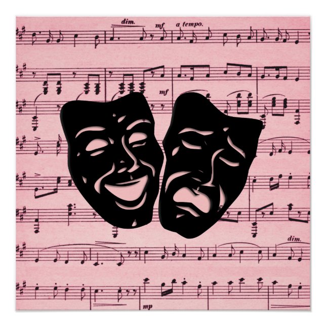 Poster Musique rose et masques de théâtre (Devant)