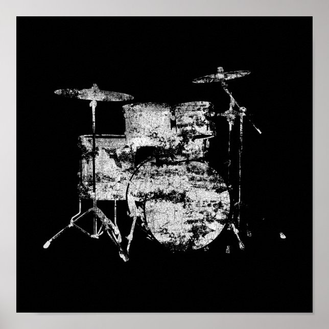 Poster musique, tambours noir et blanc (Devant)