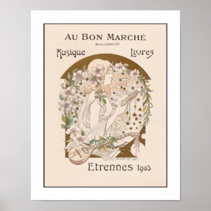 Poster Musique vintage Imprimer Lute Guitare Art Nouveau 