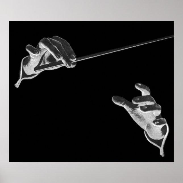 Poster Musique vintage, mains du chef avec un Baton (Devant)