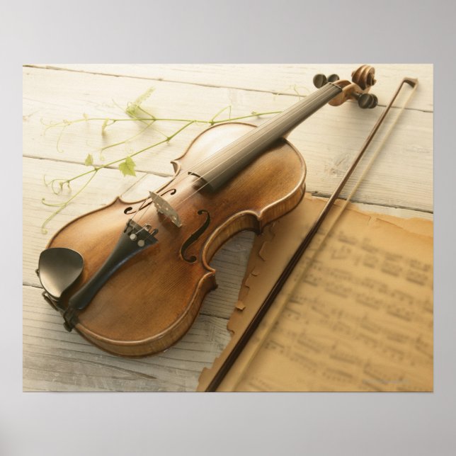 Poster Musique violon et feuille (Devant)