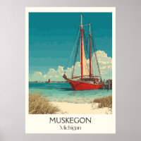 Muskegon Michigan Vintage Lakefront Sail Art