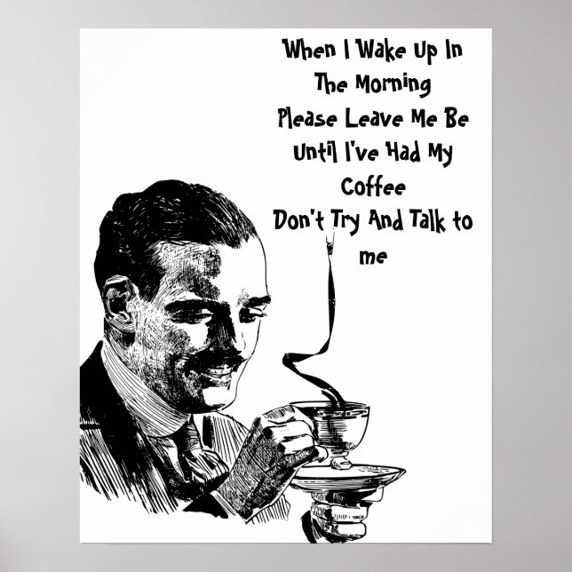 Poster Mustache Homme Boire Café Art Rétro (Devant)