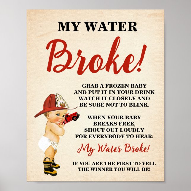 Poster My Water Broke Little Firefighter Baby shower Jeu (Devant)