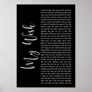 Poster My Wish Black Script Chanson Lyric Wall Art Imprim