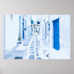 Poster Mykonos Grèce aquarelle peinture numérique