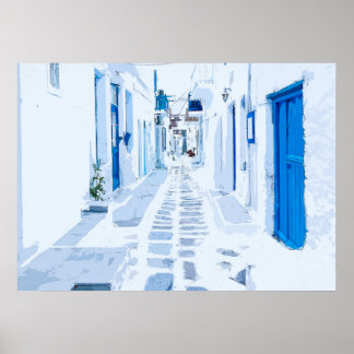 Poster MyKonos Grèce aquarelle peinture numérique