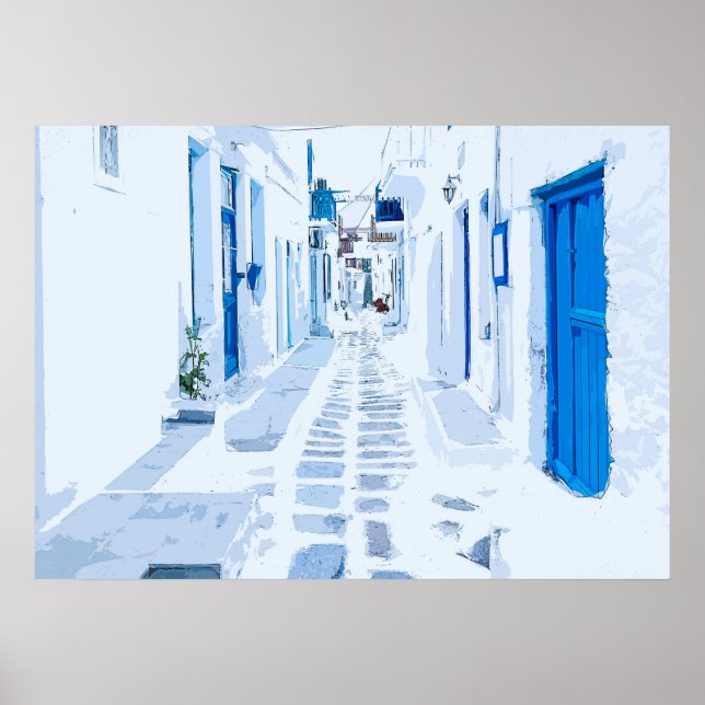 Poster MyKonos Grèce aquarelle peinture numérique (Devant)