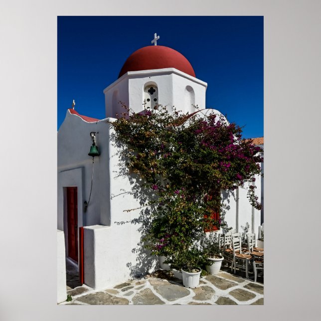 Poster Mykonos Grèce Travel - Church Cafe Europe Tourisme (Devant)
