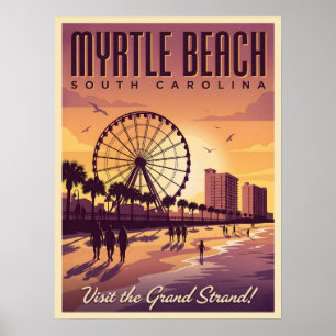 Poster Myrtle Beach Caroline du Sud Voyage Vintage