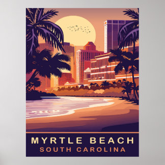Poster Myrtle Beach, coucher du soleil, Caroline du Sud,