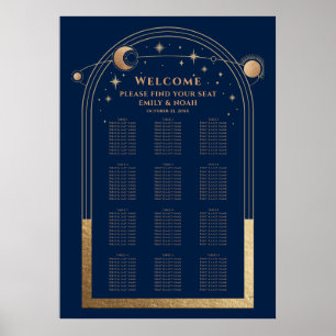 Poster Mysic Blue Gold Sun Moon Stars Mariage