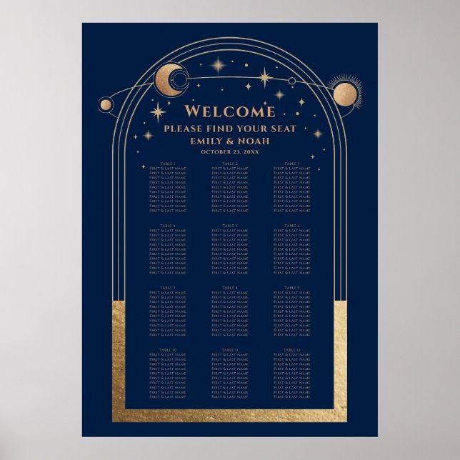 Poster Mysic Blue Gold Sun Moon Stars Mariage (Devant)