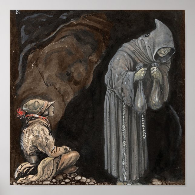 Poster Mystère Figure dans Cloak à capuchon avec garçon (Devant)