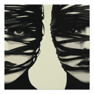 Poster Mystère Masqué : Art des Visages Enveloppés Double
