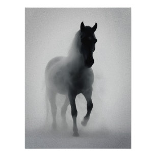 Poster Mystérieux cheval noir émergeant de la brume